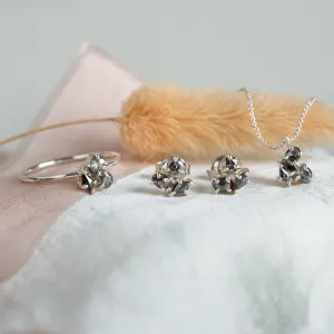 Cluster jewelry set with salt and pepper diamonds KARA