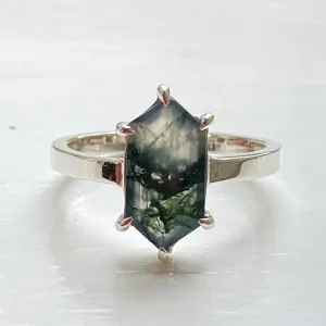 Gold ring with hexagon moss agate KLERA Thumbnail