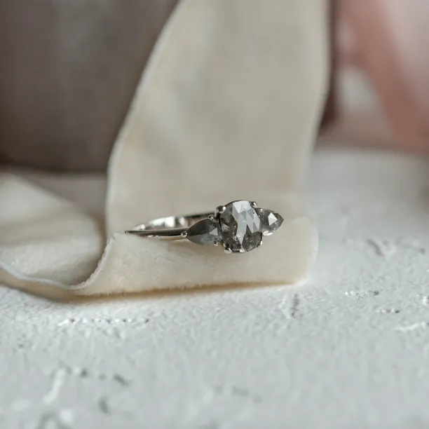 Unusual engagement ring with salt'n'pepper diamonds AURELIO Image