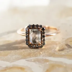 Salt and pepper diamond vintage engagement ring LUCIANA Thumbnail