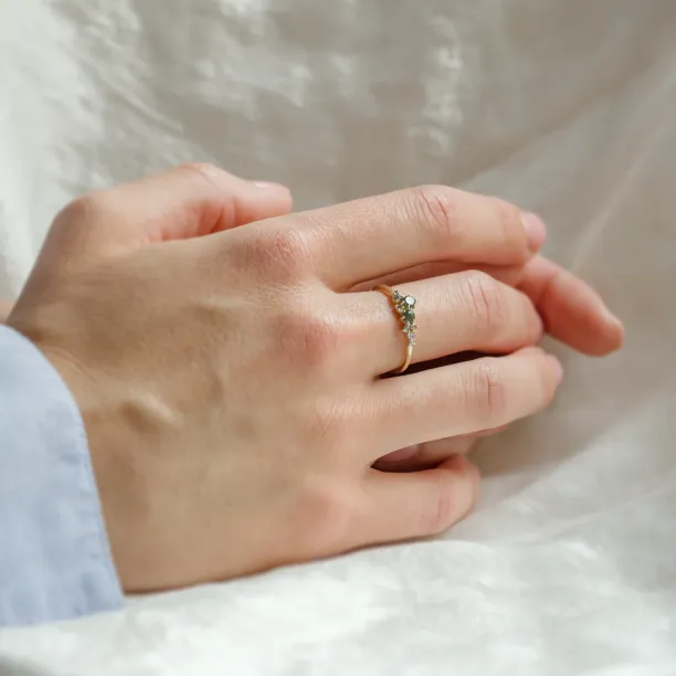Cluster ring with moss agates and salt and pepper diamonds EVE Image