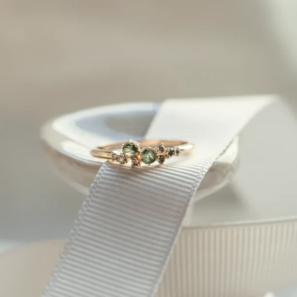 Cluster ring with moss agates and salt and pepper diamonds EVE Image