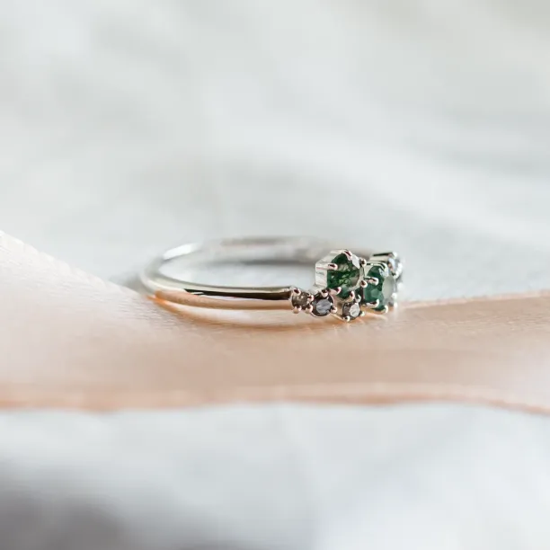 Cluster ring with moss agates and salt and pepper diamonds EVE Image