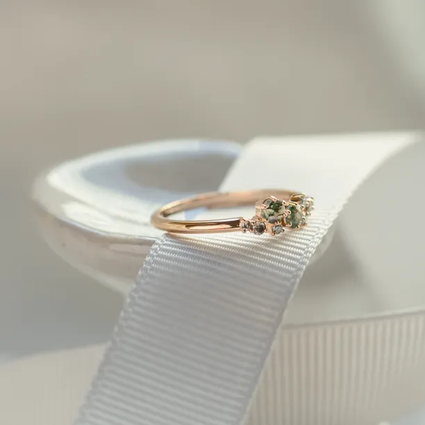 Cluster ring with moss agates and salt and pepper diamonds EVE Image