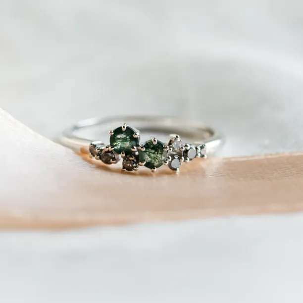 Cluster ring with moss agates and salt and pepper diamonds EVE Image