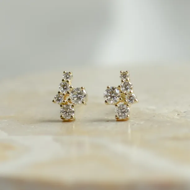 Gold earrings with diamonds in cluster style ZOYA Image