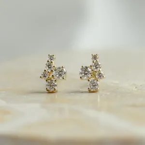 Gold earrings with diamonds in cluster style ZOYA Thumbnail