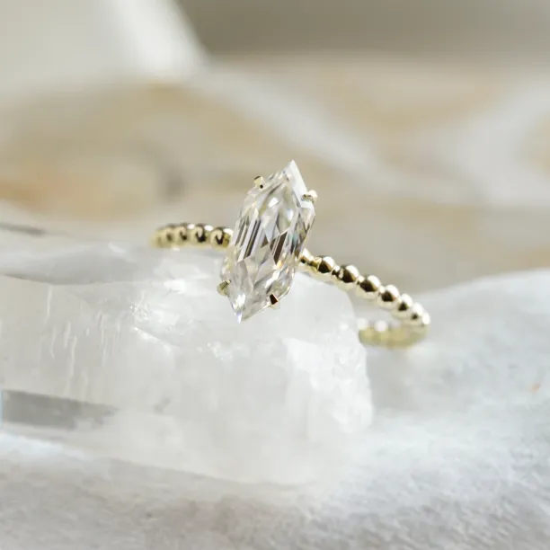Beaded ball engagement ring with moissanite in long hexagon cut ELYSE Image
