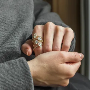Beaded ball engagement ring with moissanite in long hexagon cut ELYSE Thumbnail
