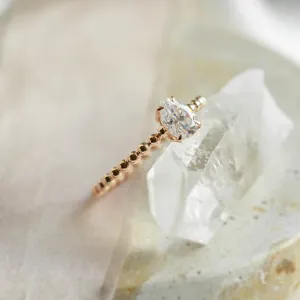 Gold engagement ring with beaded ball setting and pear moissanite BEAU Thumbnail