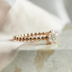 Gold engagement ring with beaded ball setting and pear moissanite BEAU Thumbnail