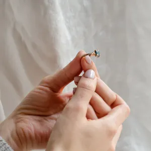 Gold ring with blue raw diamond and unusual rim SKY Thumbnail