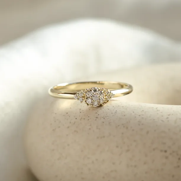 Gold engagement ring with pavé diamonds BIRDIE Image
