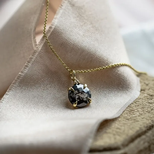 Gold necklace with round diamond salt and pepper EUGENIE Image