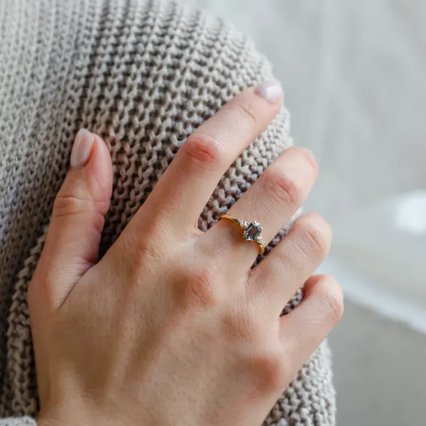 Engagement ring with hexagon teal sapphire and moissanites SLATE Image