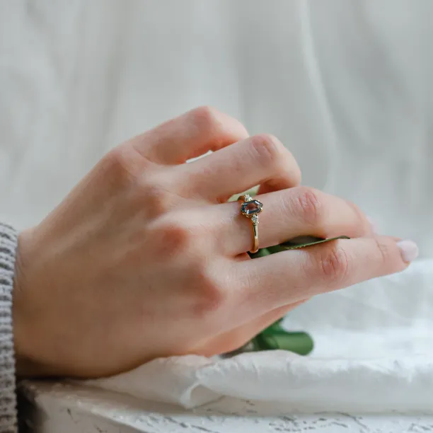 Engagement ring with hexagon teal sapphire and moissanites SLATE Image