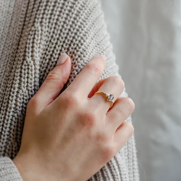 Engagement ring with hexagon teal sapphire and moissanites SLATE Image