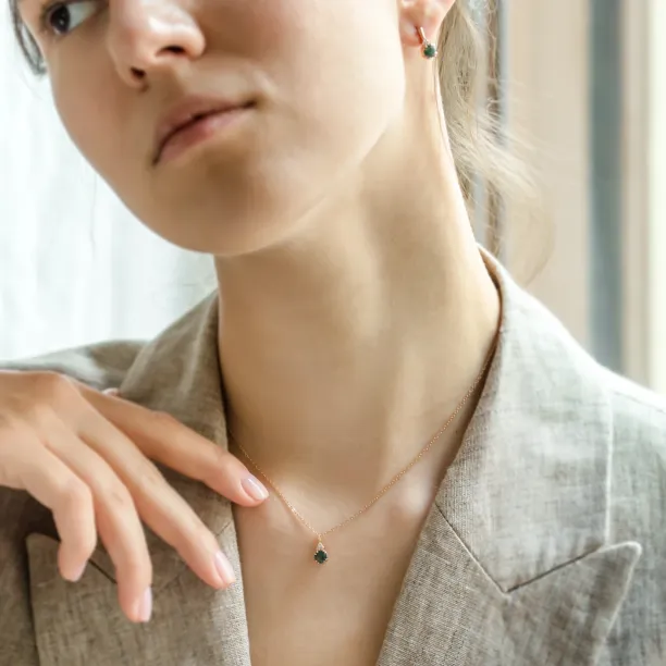 Gold moss agate and diamond pendant TALI Image