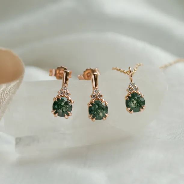 Gold moss agate and diamond pendant TALI Image