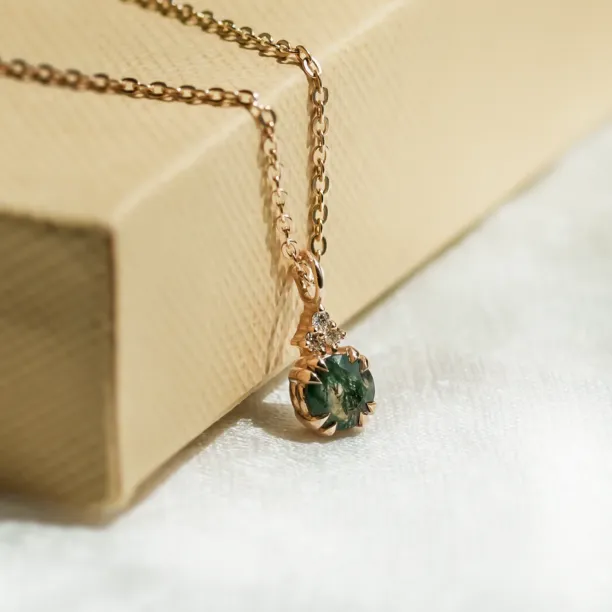 Gold moss agate and diamond pendant TALI Image