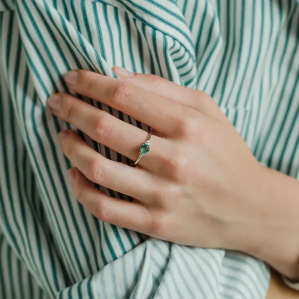 Noble gold ring with moss agate and diamonds MONNY Image