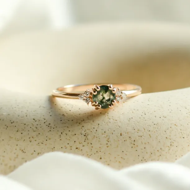 Noble gold ring with moss agate and diamonds MONNY Image