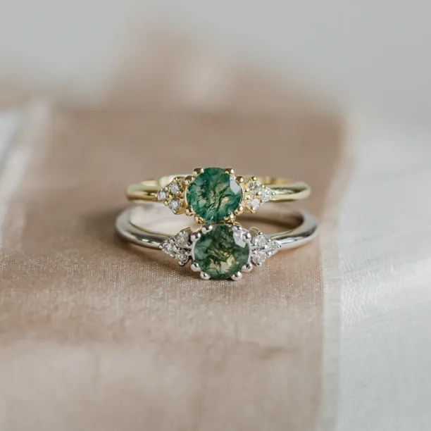 Noble gold ring with moss agate and diamonds MONNY Image