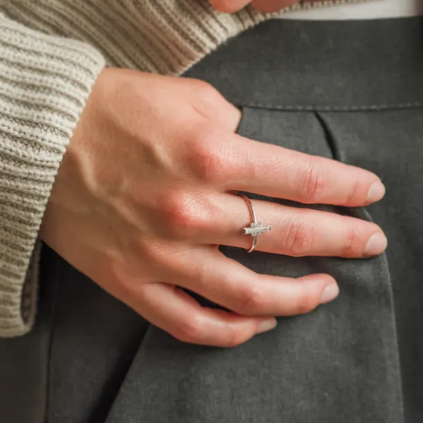 An unconventional engagement ring with a central baguette moissanite ETHEL Image