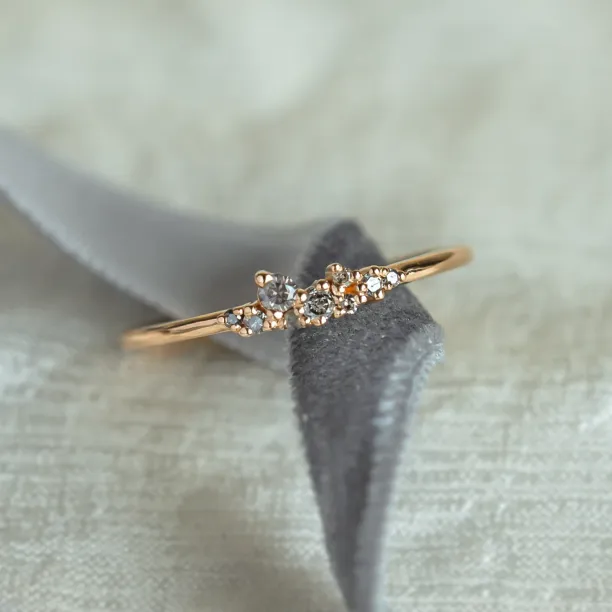 Gold ring with salt and pepper diamonds CLUSTER Image