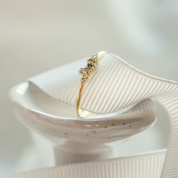 Gold ring with salt and pepper diamonds CLUSTER Image