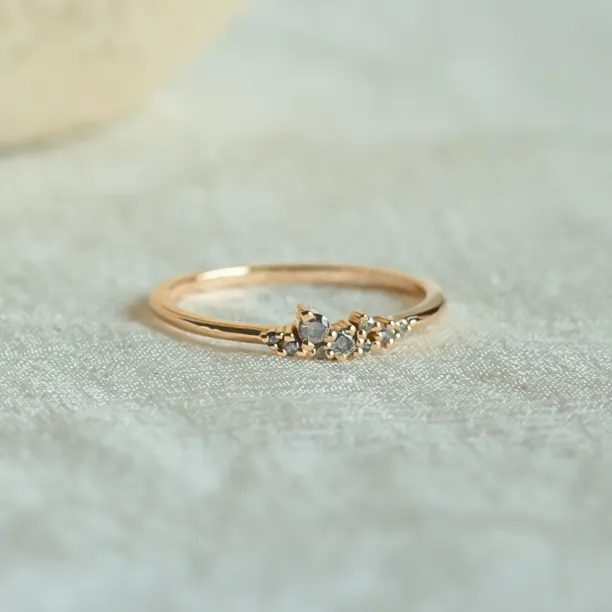Gold ring with salt and pepper diamonds CLUSTER Image