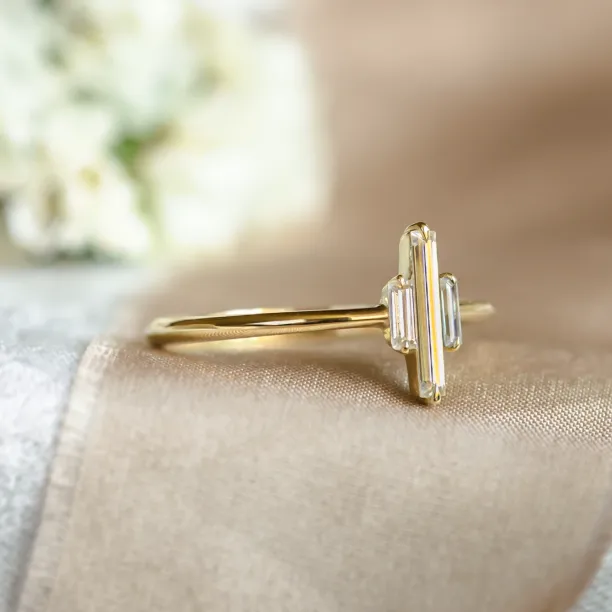 Unique baguette moissanite engagement ring THEA Image