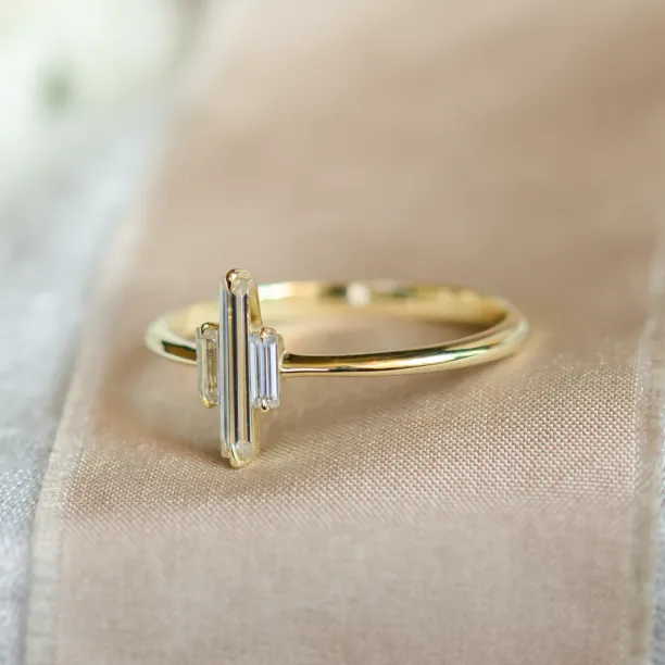 Unique baguette moissanite engagement ring THEA Image