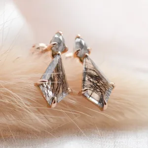Gold rutilated quartz earrings with salt'n'pepper diamonds FIRENZE Thumbnail
