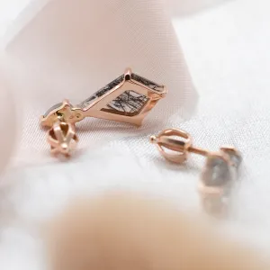 Gold rutilated quartz earrings with salt'n'pepper diamonds FIRENZE Thumbnail