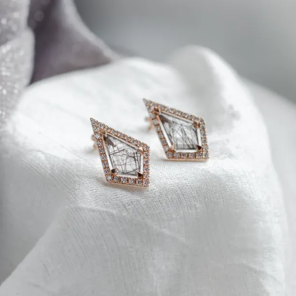 Statement earrings with rutile quartz and side diamonds ALEXIS Image