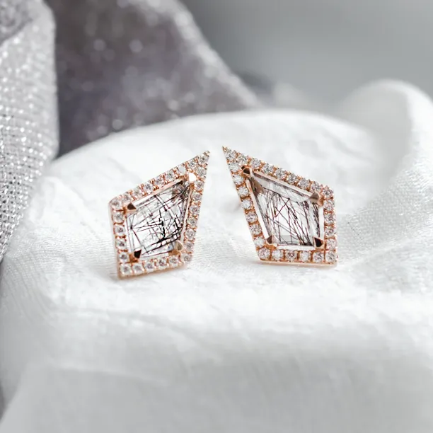Statement earrings with rutile quartz and side diamonds ALEXIS Image