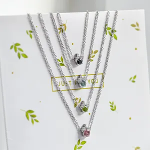 Gold necklace with london blue topaz and diamonds LAMBETH Thumbnail