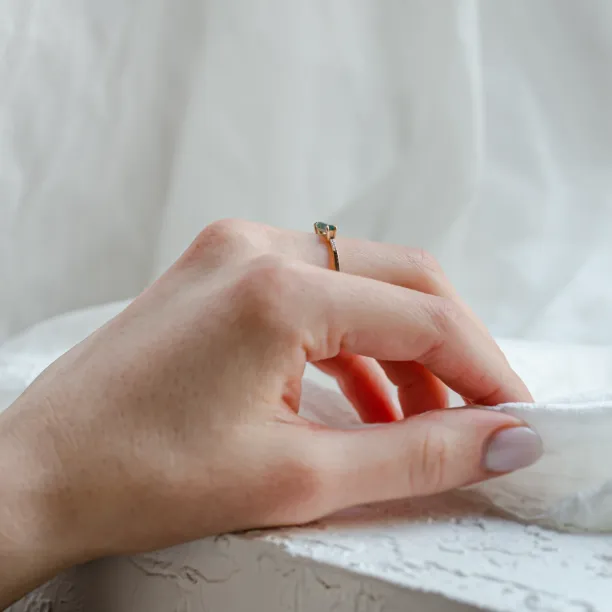 Gold ring with baguette moss agate and diamonds ELLETH Image