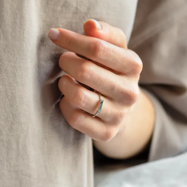 Gold ring with baguette moss agate and diamonds ELLETH Image