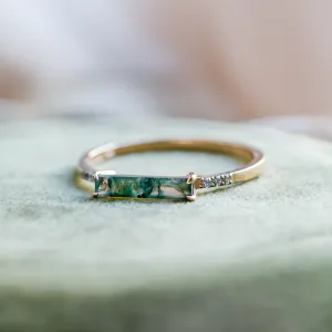 Gold ring with baguette moss agate and diamonds ELLETH Thumbnail
