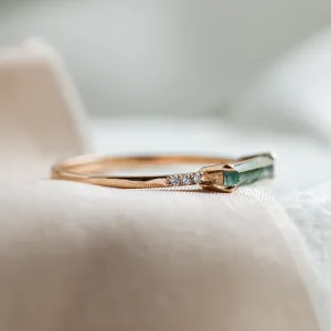 Gold ring with baguette moss agate and diamonds ELLETH Thumbnail