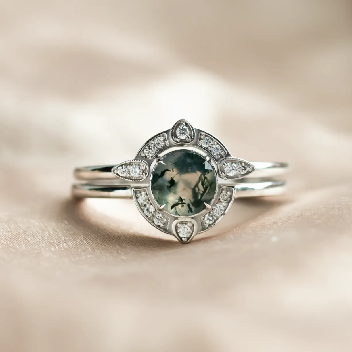 Moss agate engagement set