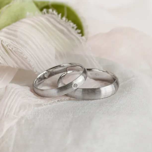 Matt white gold wedding rings with diamond D-SHAPE Image