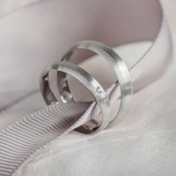 Matt white gold wedding rings with diamond D-SHAPE Image