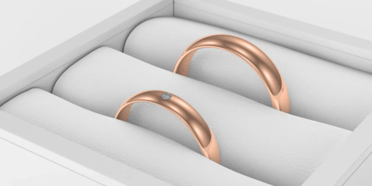Matt white gold wedding rings with diamond D-SHAPE Image
