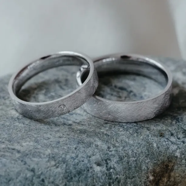 Wedding rings with matte finish with a diamond TOFA Image