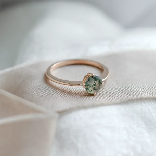 Minimalist moss agate enagegement ring THOR Image