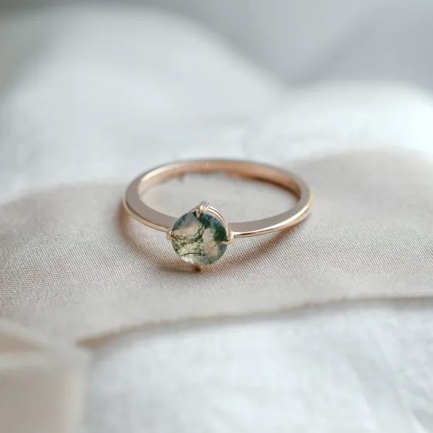 Minimalist moss agate enagegement ring THOR Image