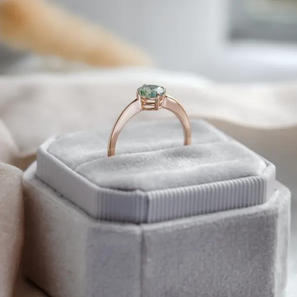 Minimalist moss agate enagegement ring THOR Image